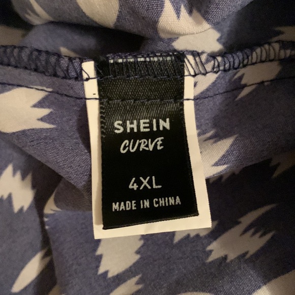 EUC Shein blue & white belted elastic waist v-neck collar with tie dress 4XL - Picture 11 of 13